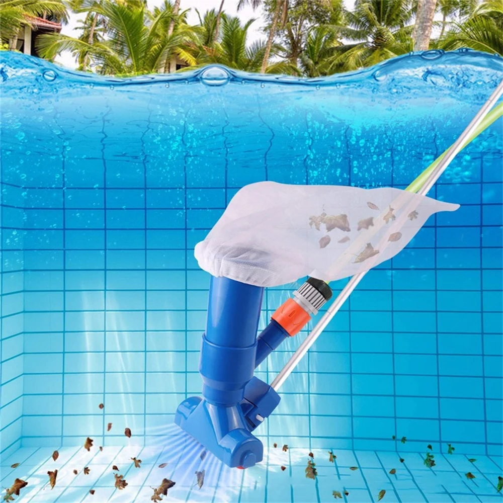 

Portable Pond Vacuum Jet Underwater Cleaner with Brush Bag Blue Crescent Shaped Professional Cleaning Tool for Swimming Pools