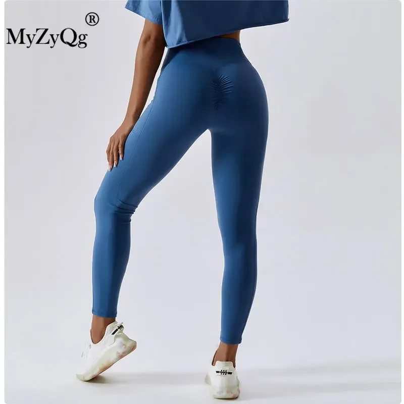 MyZyQg Women High Strength Yoga Leggings Push Up Hip Pocket Quick Dry Fitness Cross Waist Tight Running Sports Pants