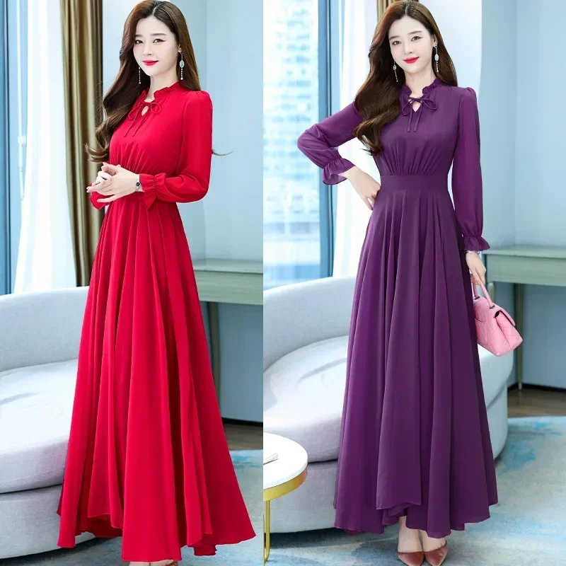 Muslim Vintage Solid Maxi Dress Spring Autumn Midi Dress 2023 Women Party Bodycon Long Sleeve Night Vestidos Abayas for Women