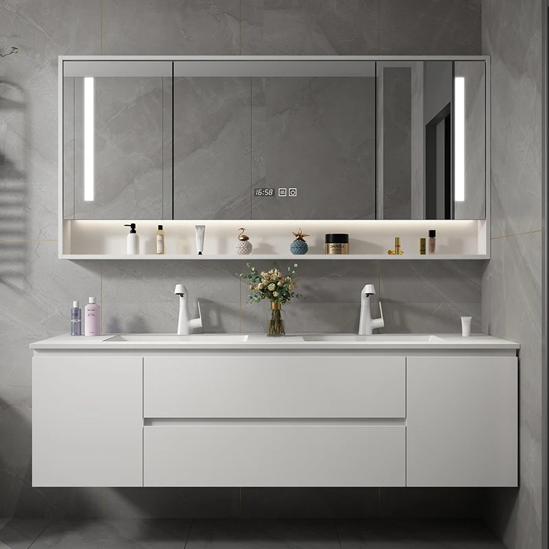 

Light Luxury Double Pots Stone Plate Bathroom Cabinet Combination