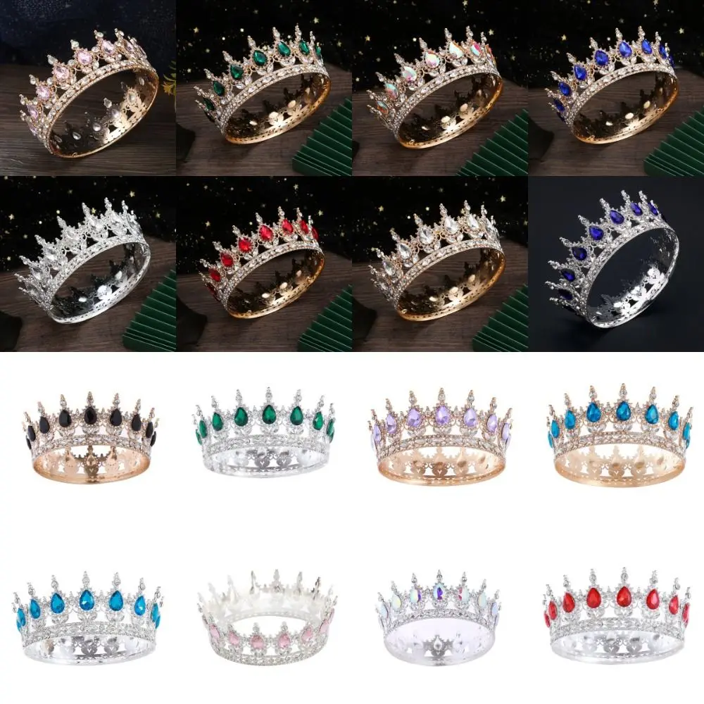 Rhinestone Baroque ประกวดมงกุฎคริสตัลรอบมงกุฎเจ้าสาว Headpieces เครื่องประดับผม Queen Princess Tiara วันเกิด Party