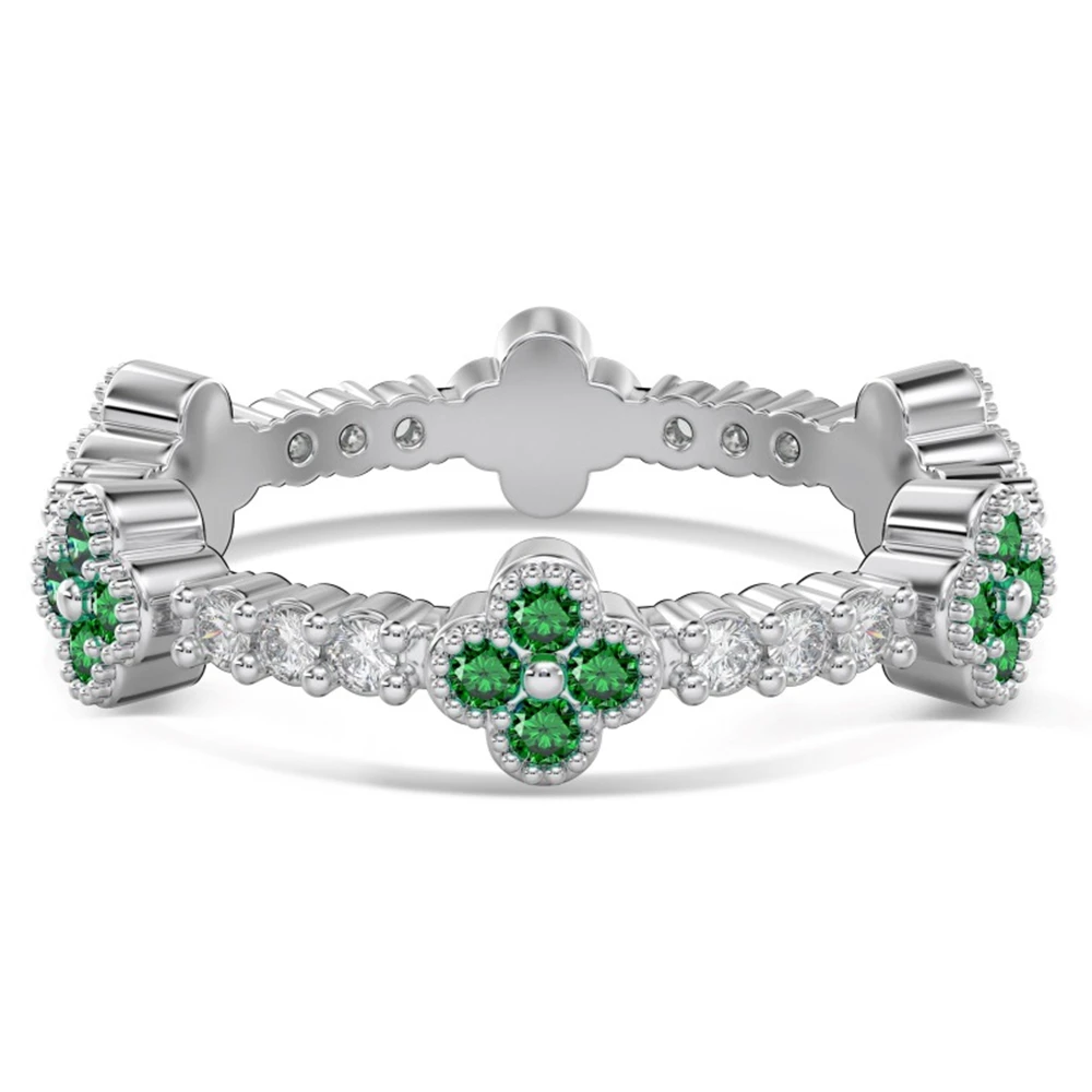 Wong Rain 100% 925 Sterling Silver Four-leaf Clover Lab Sapphire Gemstone Wedding Party Women Rings Fine Jewelry Band Wholesale