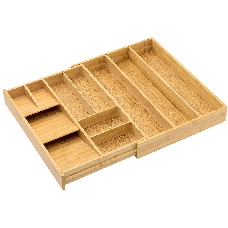 Premium Bamboo Kitchen Drawer Storage - Expandable Silverware Storage