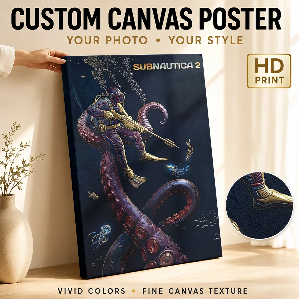 Subnautica 2 Diver And Tentacle Framed Canvas Print Poster Custom Photo Modern Aesthetic Wall Paintings Decoration for Bedroom