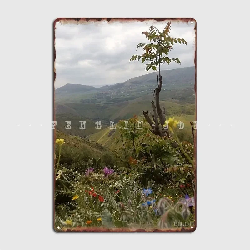 Tree And Mountain On The Horizon Poster Metal Plaque Pub Cave Pub Vintage Plates Tin Sign Posters