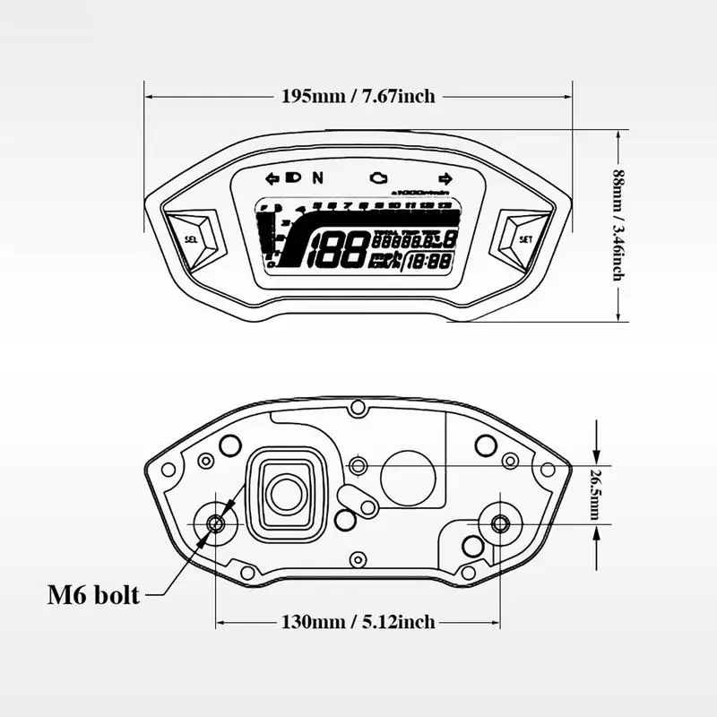 ユニバーサルモーターサイクルスピードメーター,1,2,4シリンダー,液晶デジタル走行距離計,燃料計,ホンダ1-6ギア用ダッシュボードスピードメーター