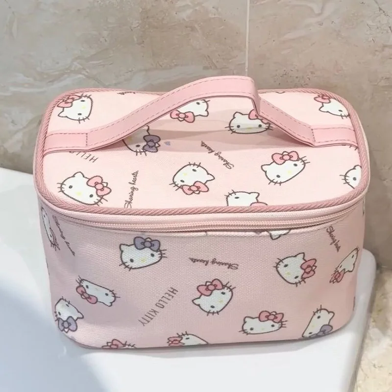 Cartoon Sanrio Hello Kittys WashBag Cute Anime Pink Kawaii Cat Head Print Large Capacity Handheld Makeup Bag Toys for Girl Gifts