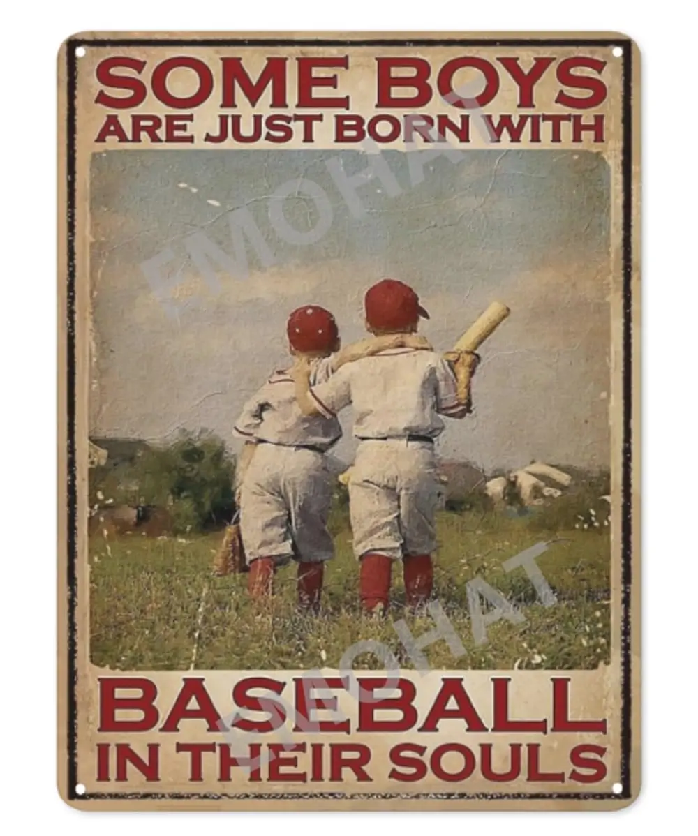 Baseball Metal Tin Sign Teenager Back View Signs Some Boys are Born with Baseball in Their Souls Retro Decor Poster Chic Vi sign