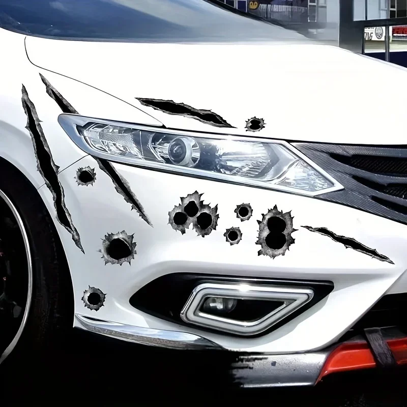 1SET Bullet Hole & Claw Mark Car Sticker Set, Realistic Decals for Vehicles, Ideal for Adding Edgy Battle Vibe