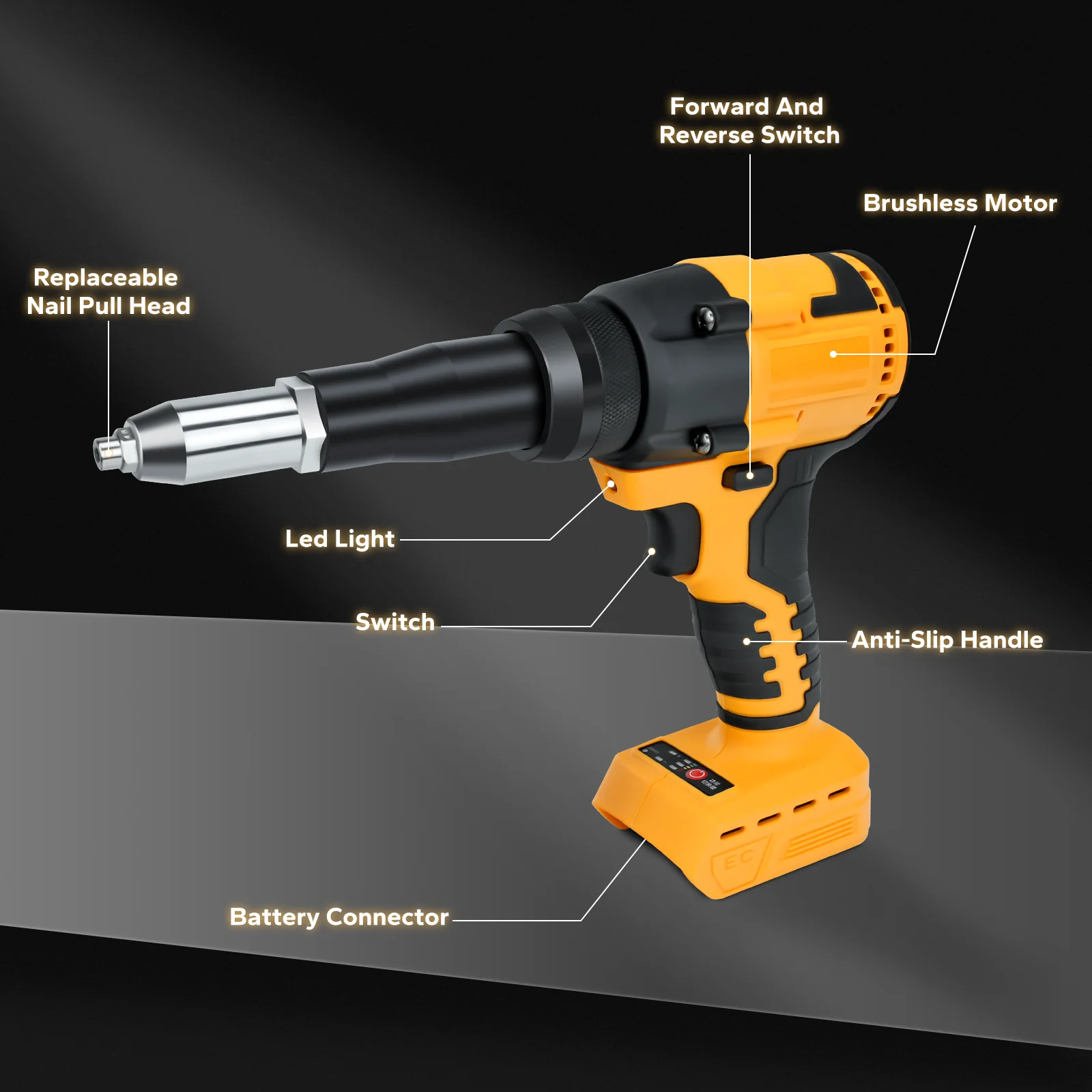 Pistola per rivettatrice elettrica senza spazzole 2.4-4.8mm Cacciavite per rivettatura a batteria per rivetti applicabile per batteria Dewalt 20V