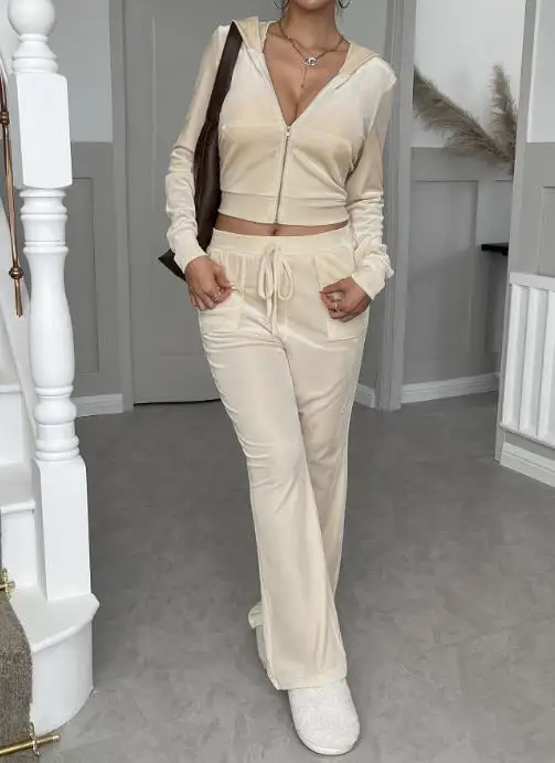 

Women's Two-Piece Set 2025 Autumn Winter Sports Style Zipper Jacket Long Pants Set Minimally Casual Comfortable Sports Pants Set