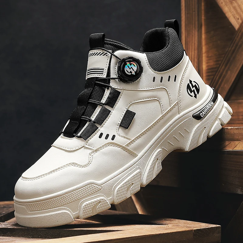 

Trend Rotating Button Motorcycle Boots Men British Style Men's Work Boots Comfortable Non-slip Outdoor Boots Man Platform Boots