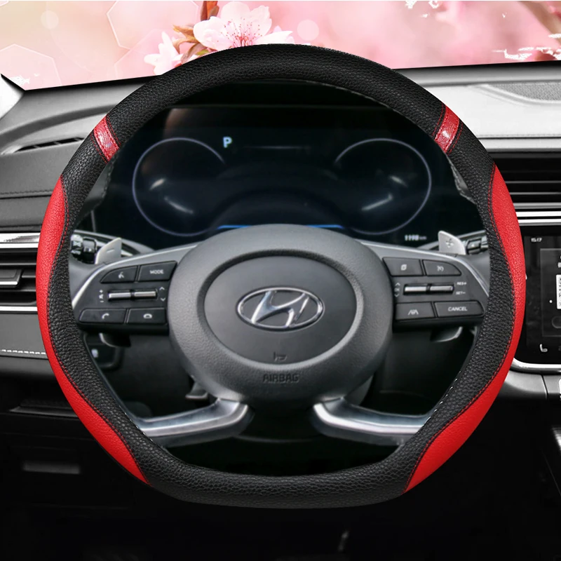 Microfiber Leather D Shape Car Steering Wheel Cover For Hyundai Creta II 2021 2022 2023 Auto Accessories