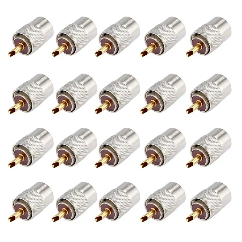 ABUO-For RG8X Compatible 20Pcs PL259 Soler Solenoid Coaxial Coax Connectors, Male-Plug Crimp Connectors Adapter With Reducer