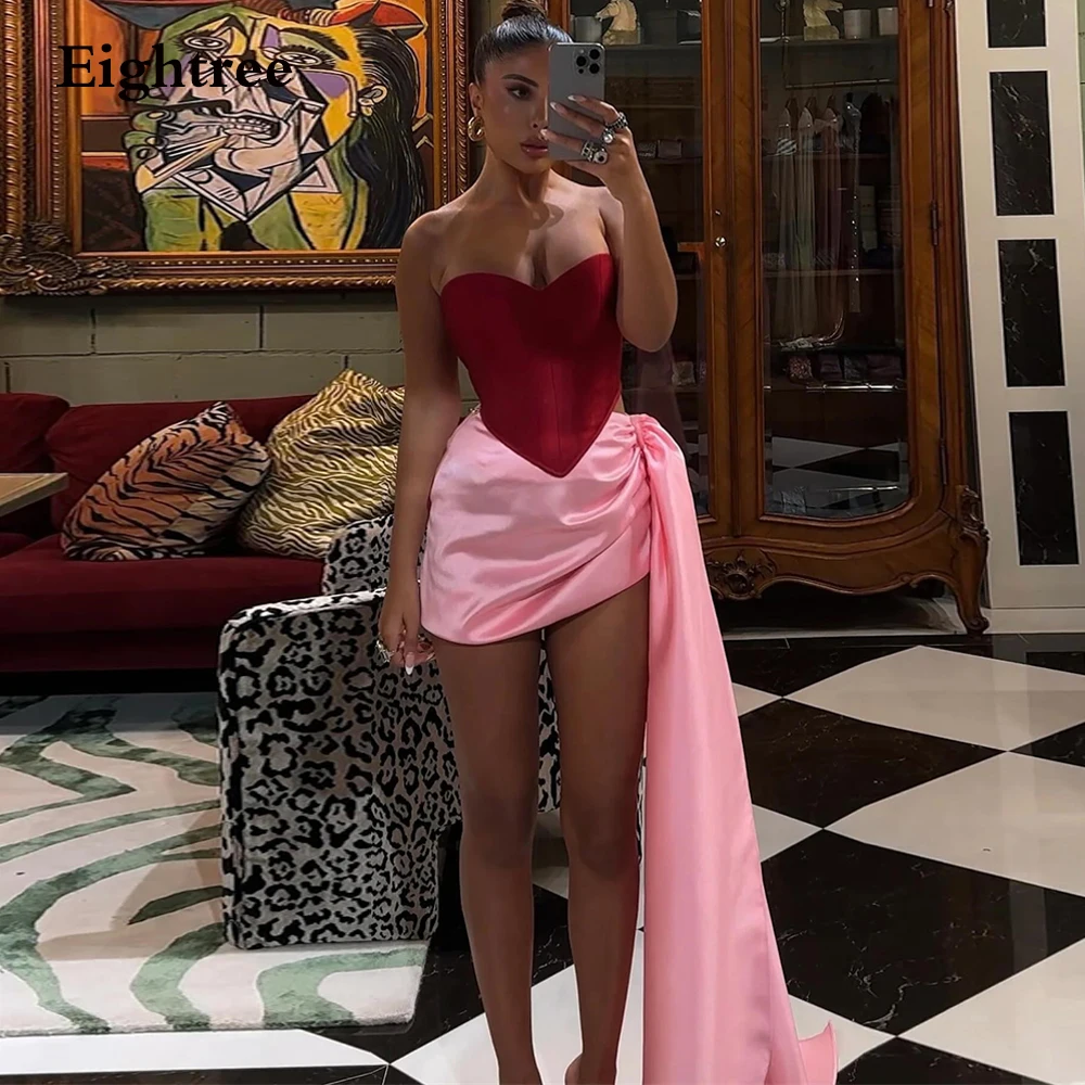 Eightree-Robe de Soirée Courte en Satin pour Femme, Mini Robe de Bal de Luxe Sans Bretelles, Sexy, Rose, Rouge, Cocktail, Boîte de Nuit, Tout Personnalisé