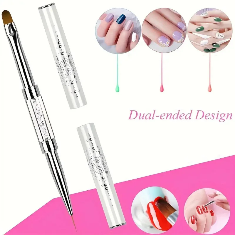 1 Professional Nail Art Brush - Heavy-Duty Stainless Steel Construction, Dual-Ended Gel and Acrylic Nail Brush with Transparent