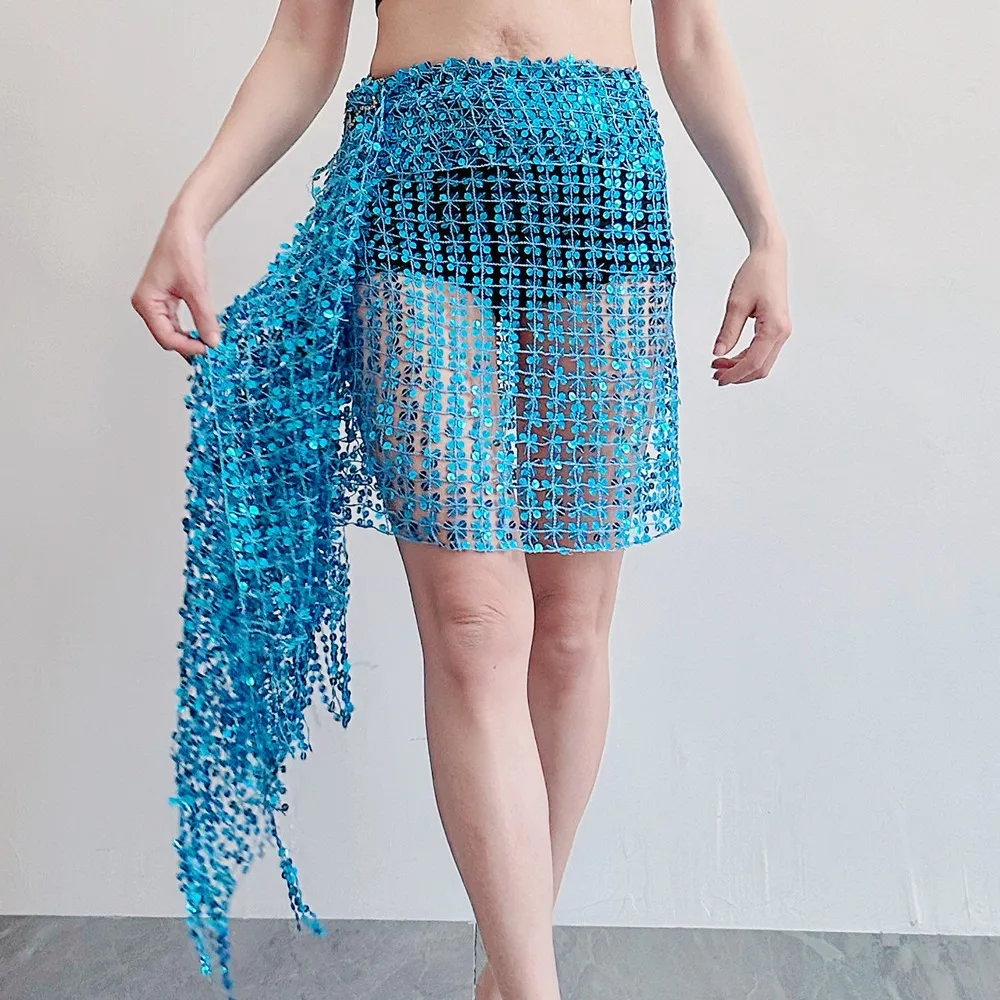 

Пояс для танца живота с блестками, ажурный шарф с кисточками для танца живота, разноцветные аксессуары для танцев, костюмы для танца живота для женщин