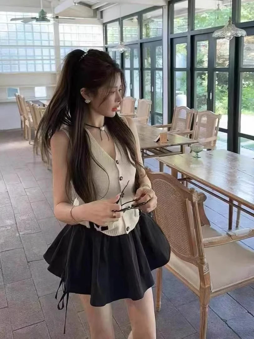 

Корейский вязаный жилет с V-образным вырезом, свободного кроя, женский, летний, новый, модный, тонкий кардиган для многослойных образов, с подплечниками