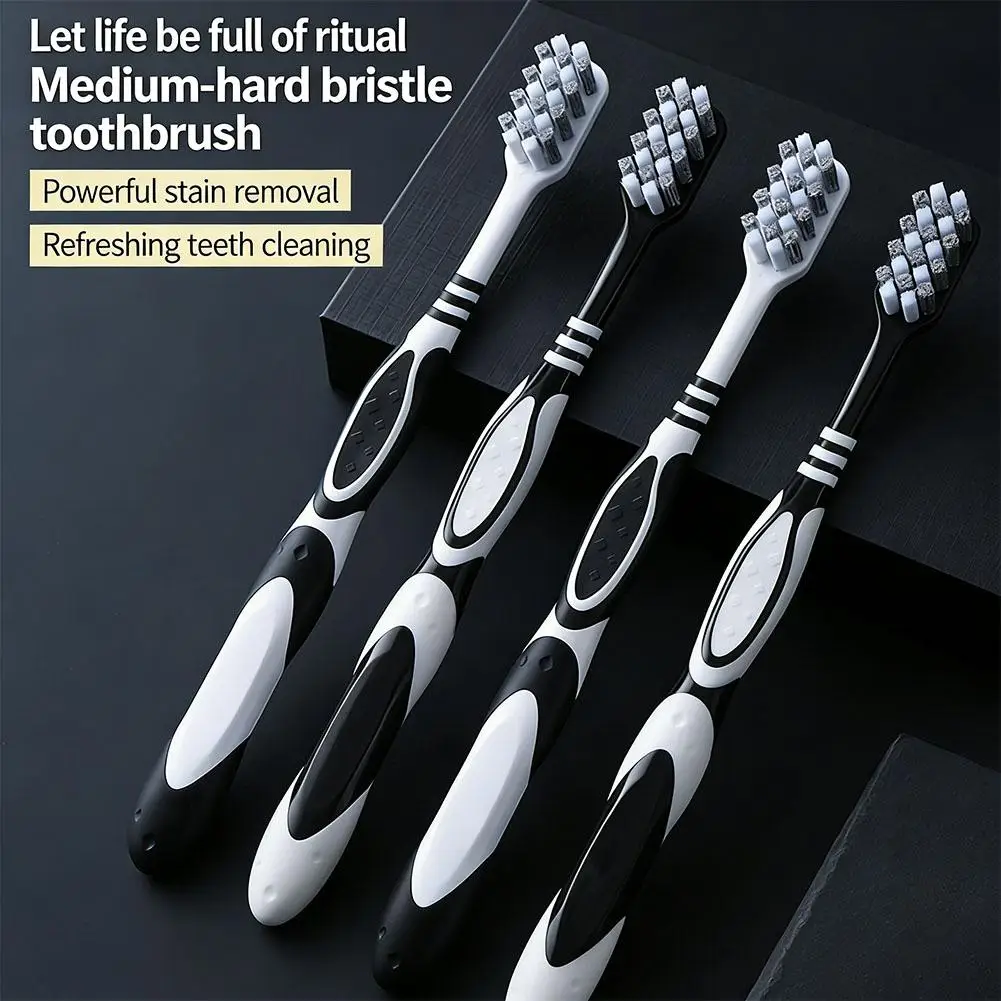2PCS Medium Hard Bristled Toothbrush Medium Harder Bristles Deeper Cleaning Dental Personal Teeth Brush Support Adult Toothbrush