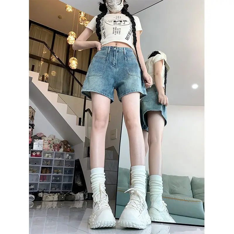 

Summer Thin Light Color Loose Straight Denim Shorts for Women