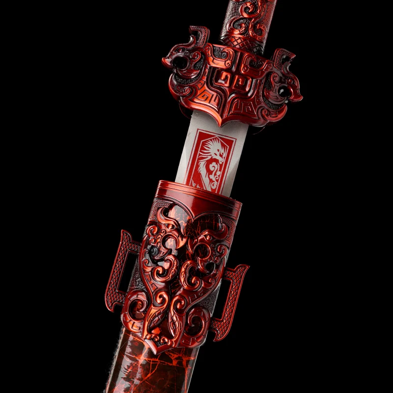 Functional Chinese Han Sword Manganese Steel Red Blade Real Full Tang Sharp Ready Battle Samurai Swords Emperor Kongfu Katanas