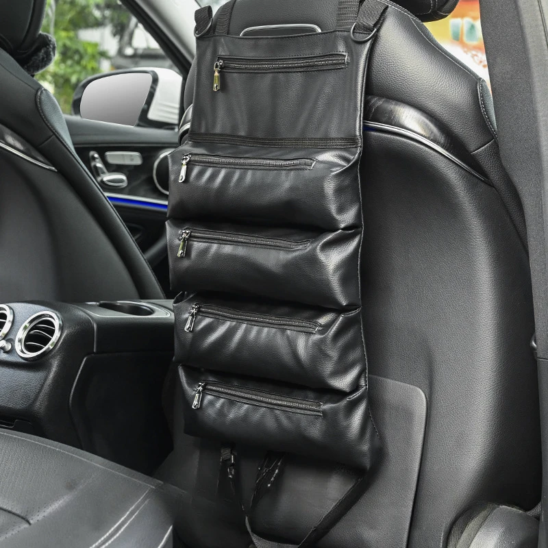 

Car Seat Back Roll up Tool Bag Leather Multifunction Storage Bucket Auto Backseat Emergency Kit Box Holder