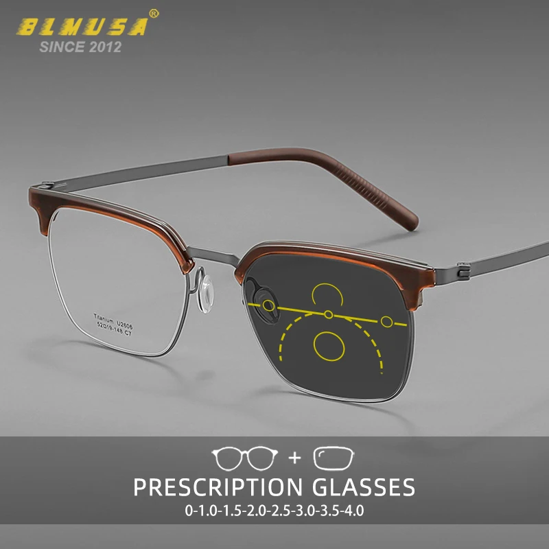 

BLMUSA Progressive Reading Glasses Men High Quality Anti Blue Light Half-Frame Casual Eyeglass Photochromic Prescription Glasses