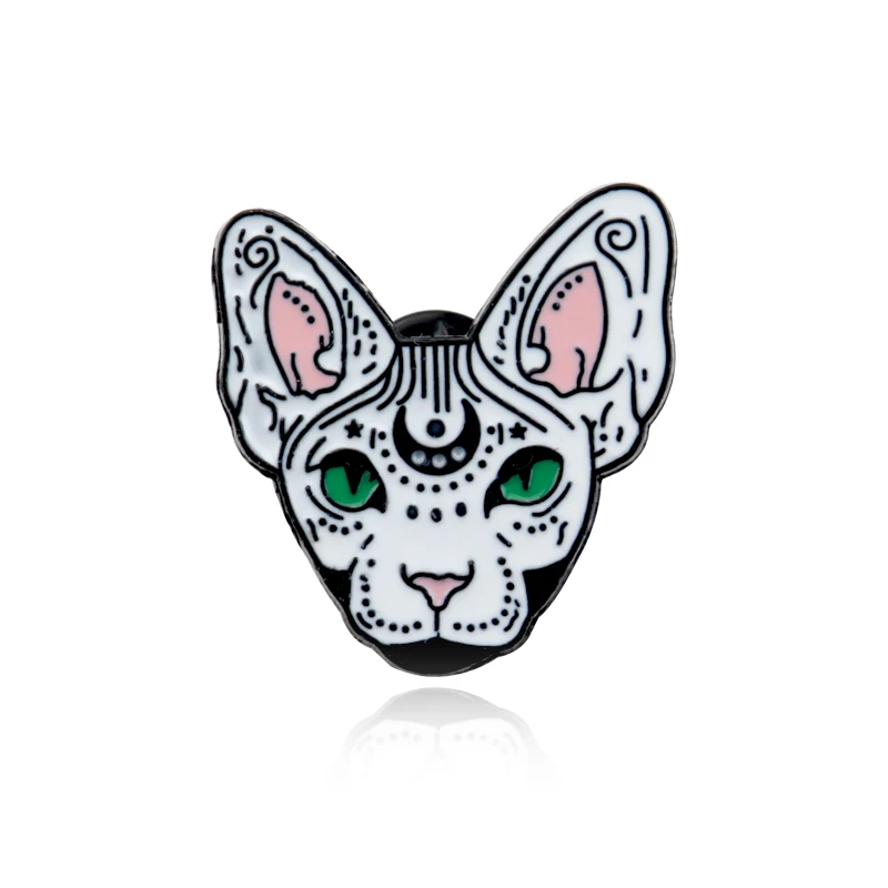 Mystical Cute Sphynx Cat Enamel Brooch Pins Badge Lapel Alloy Metal Fashion Jewelry Accessories Gifts