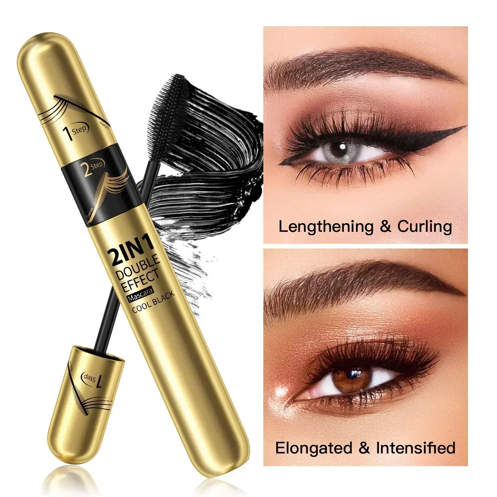 HelloKiss Doppelseitige Wimperntusche, verlängert lockige, schlanke Wimpern, langlebig, wasserfest, schnell trocknend, professionelle 2-in-1-Wimperntusche, 9 g