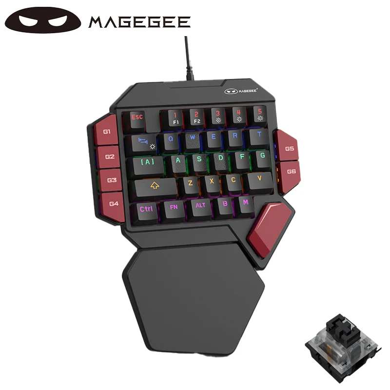 MageGee single-handed game mechanical keyboard,AXE 35 keys left hand gaming laptop wired keyboard, mixed light lamp effect