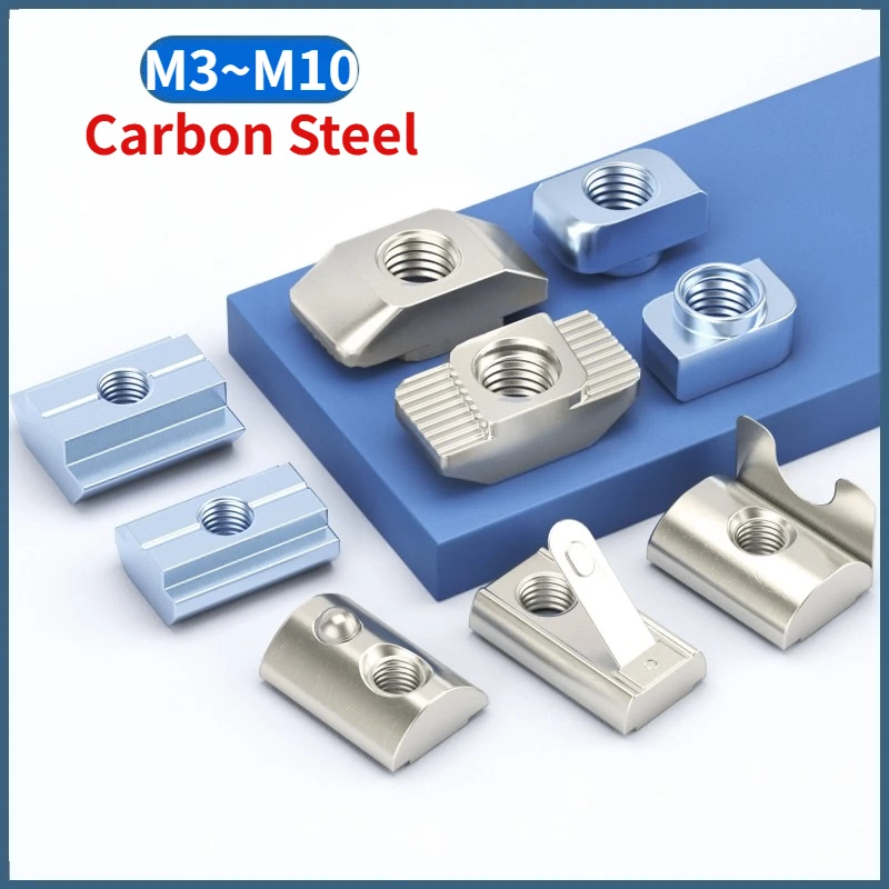 M3 M4 M5 M6 M8 M10 T Shape Block Sliding Nut Hammer Spring Ball for 20 30 40 45 Series Aluminum Profile Extrusion Slot Track