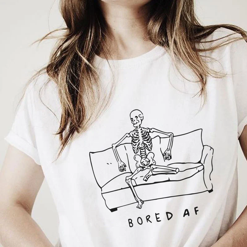 

bored af tshirt funny women hipster graphic skeleton tee shirt