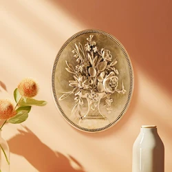 1PC, gold oval imitation relief carved resin material pendant, suitable for family hotel decoration and photography props