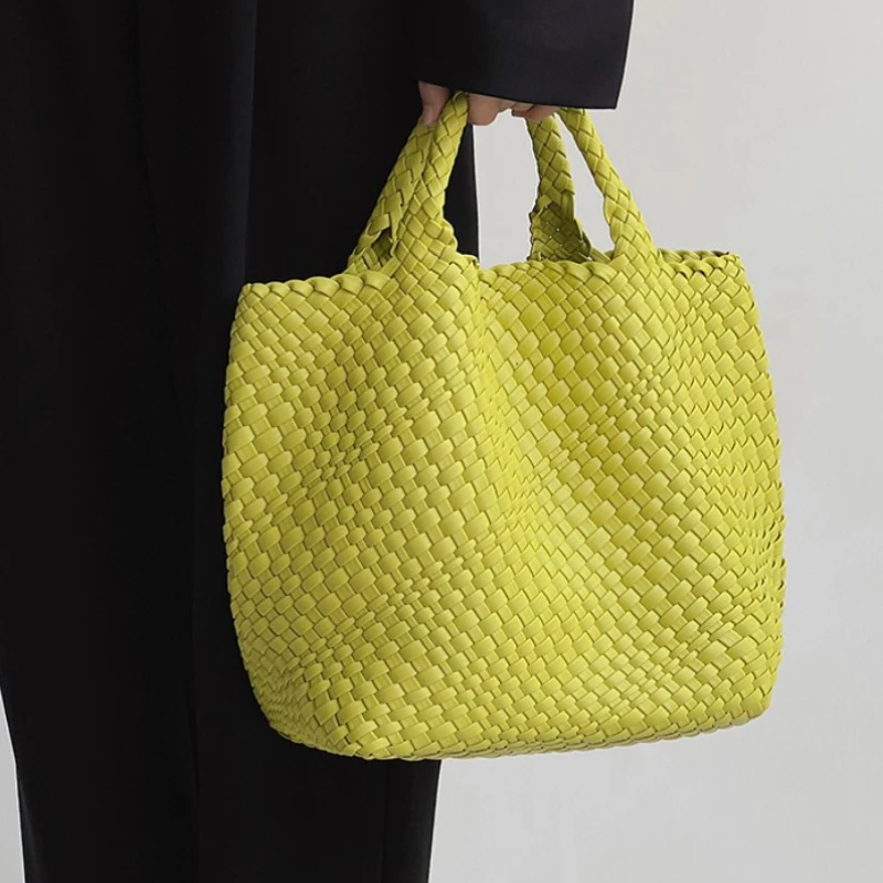 Fashion Versatile Solid Color Feminina Handbag Daily Large Capacity Shopping Woven Bag High Quality Casual Woven Tote Bag