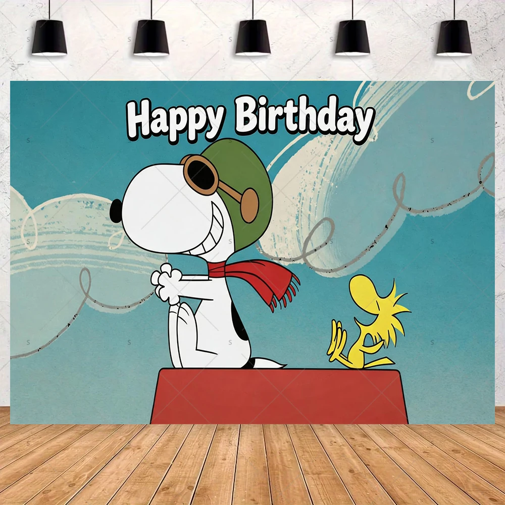Cartoon Snoopy Theme Backdrop Cute Dog Girl Boy Birthday Party Decoration Background Photographic Studio Supplies Props Banner