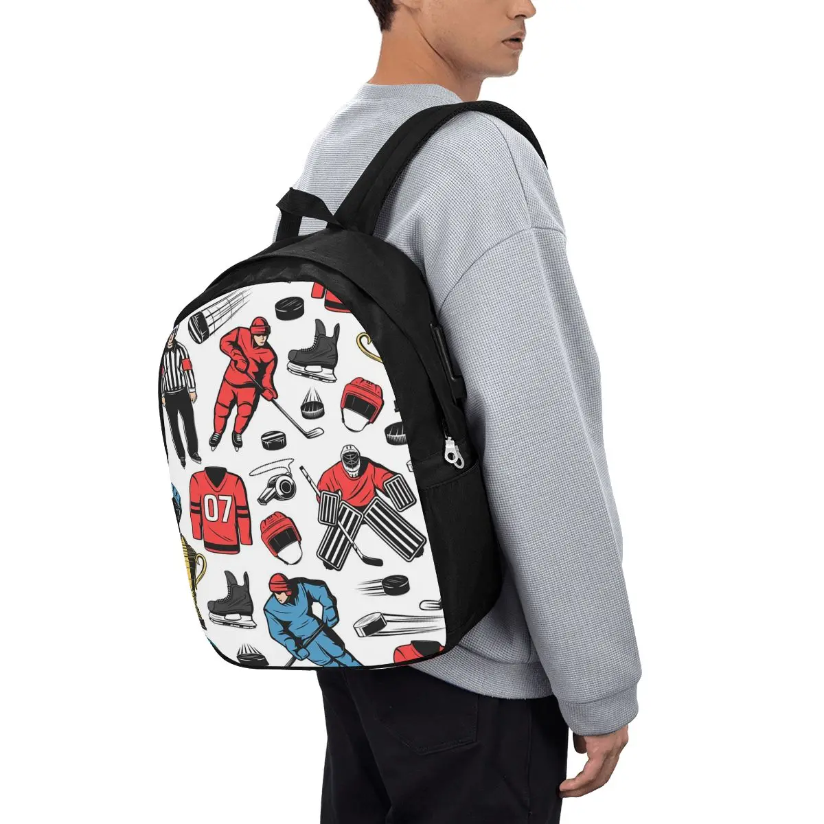 Ice Hockey Players On Rink Backpack Travel Notebook Bag Computer College Student School Bag Laptop Shoulder Bags for Men Women view 3
