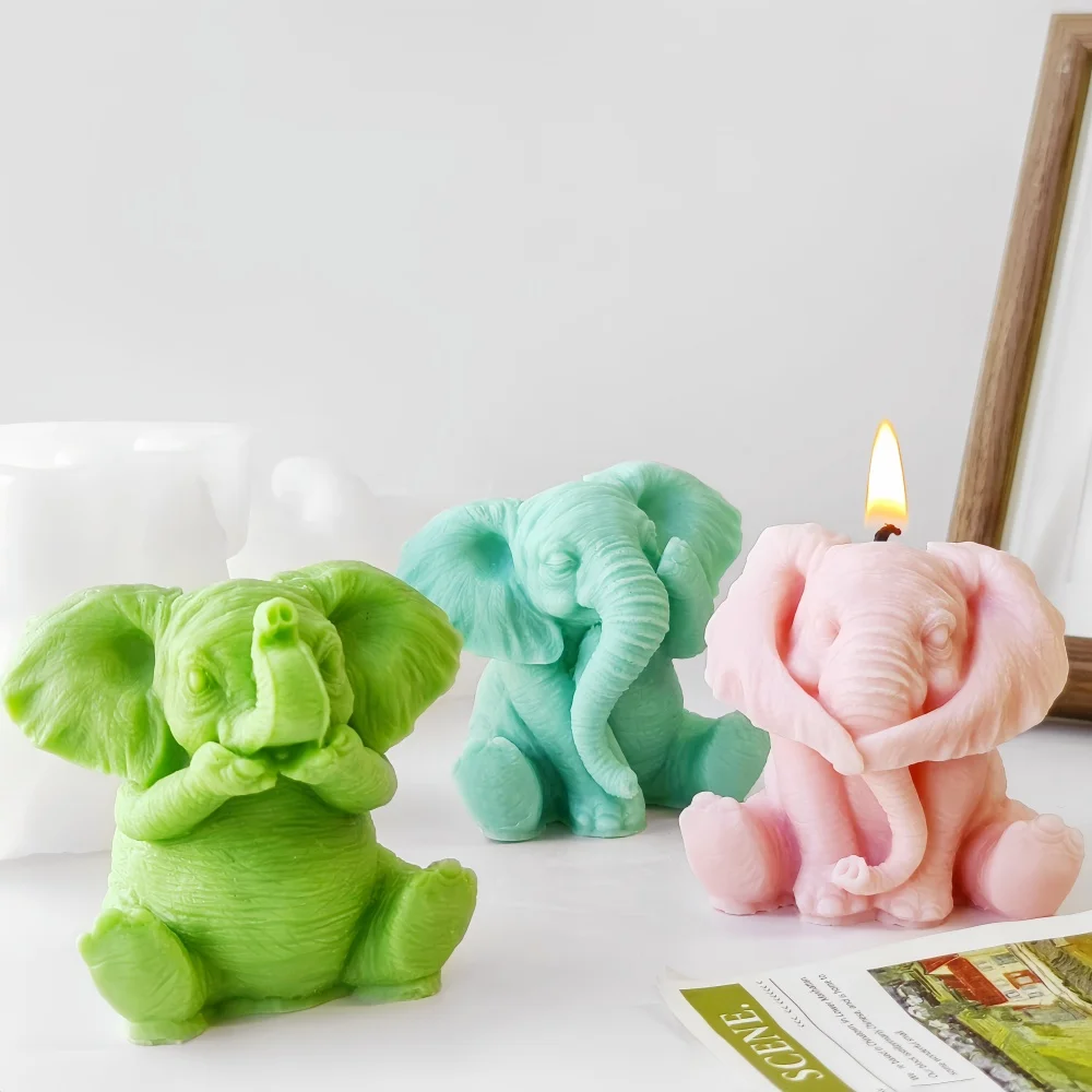 Cute Elephant Silicone Candle Mold 3D Animal Aromatherapy Wax Epoxy Resin Soap Molds DIY Chocolate Baking Tool Home Decoration