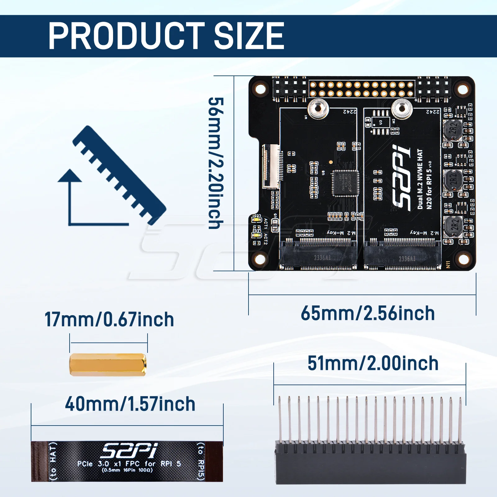 Imagem -02 - Placa Adaptadora de Extensão Nvme Hat Raspberry pi com Asm1182e 52pi 2242 Duplo 52pi