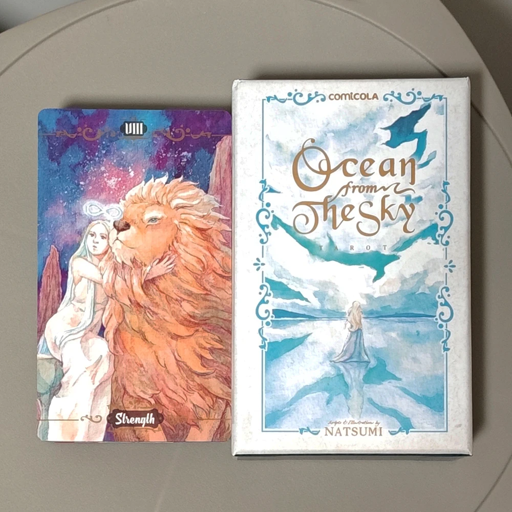 12*7cm Ocean From The Sky Tarot Deck – 78 Pcs Watercolor RWS Tarot Cards Packed in Rigid Box, 350GSM Double-embossed Cardstock