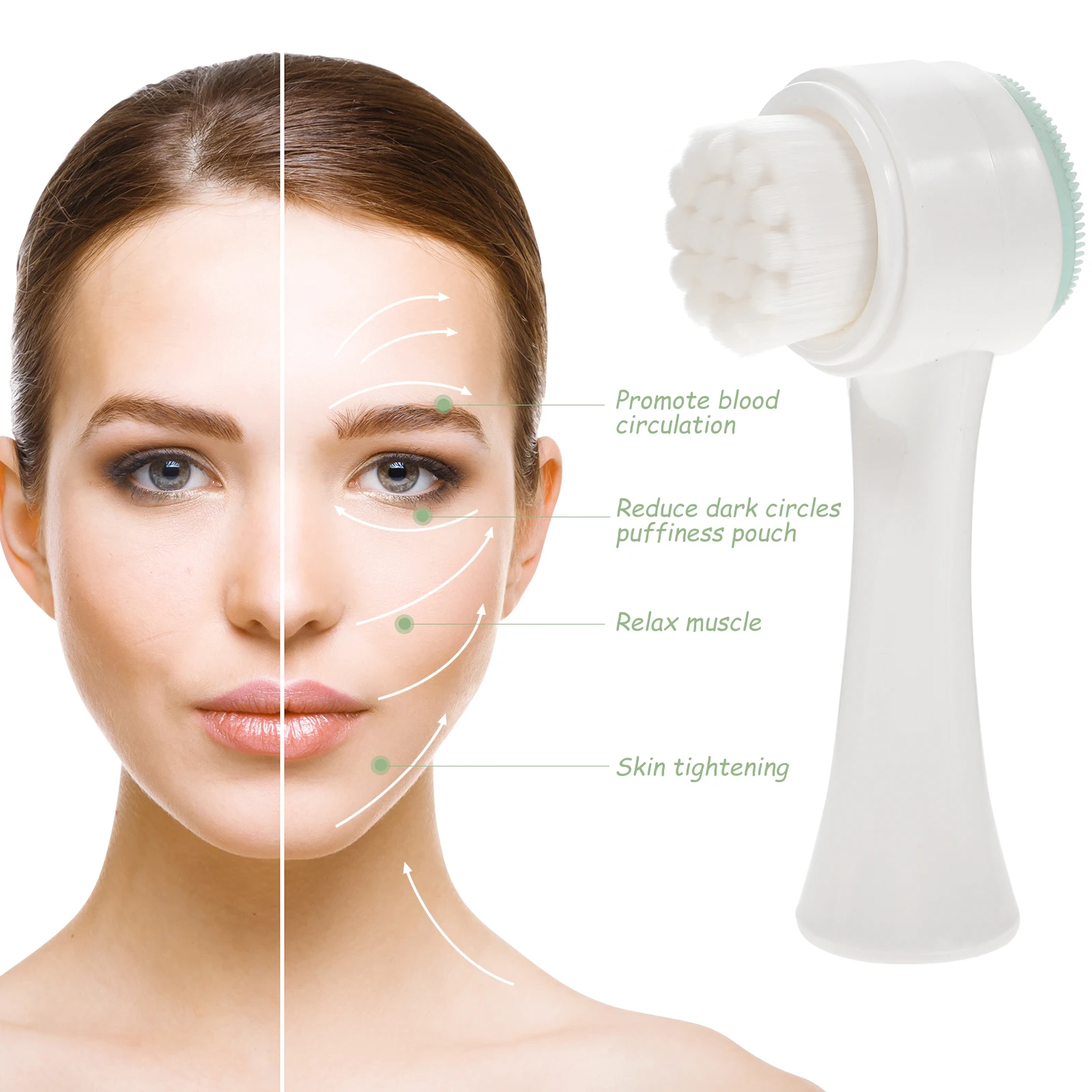 

1pc Facial Double Sided Manual Face Cleansing Tool Pore Cleaning Skincare Brush Long Handle Stand Up Design