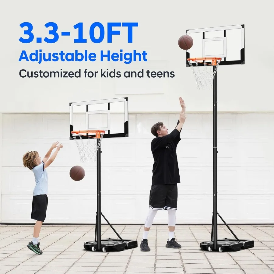 طوق كرة السلة HEROPRO قابل للتعديل 3.310FT مع 40 لوحة خلفية مقاومة للكسر هدف كرة السلة المحمول للشباب المراهقين في الهواء الطلق