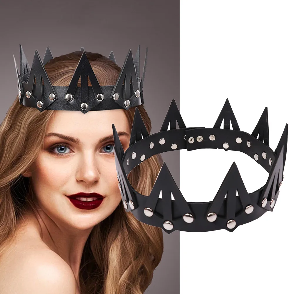 

Black Queen Crown Headwear Hallooween Cosplay Sexy Leather Headpiece Carnival Dress Up Party Costume Props