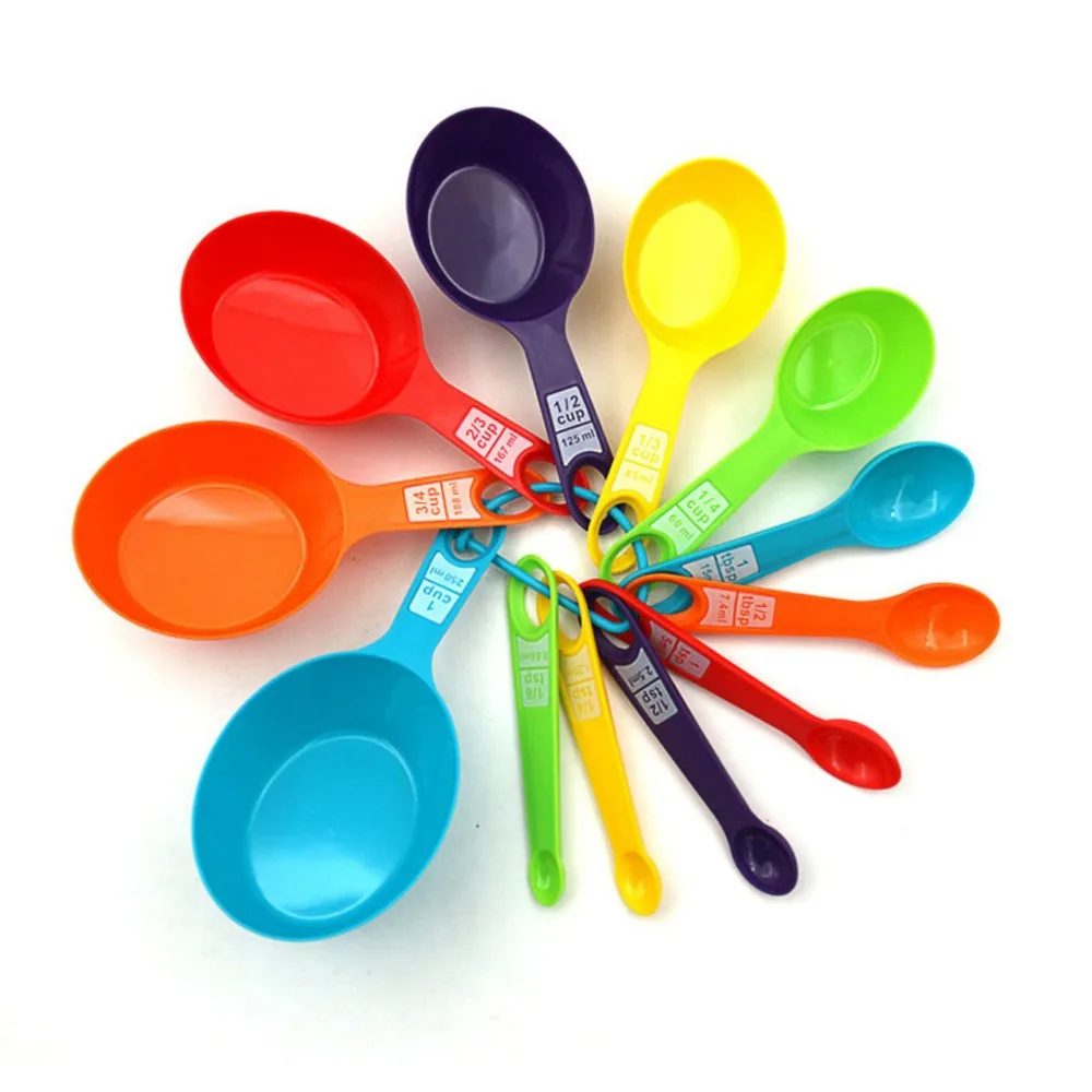 12Pcs Plastic Measuring Cups Set Colorful Cute Measuring Spoons Easy Storage Stackable Kitchen Measuring Tools Baking