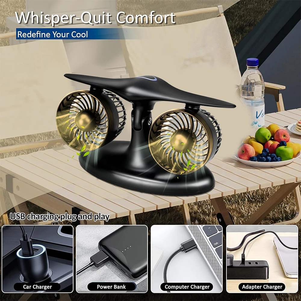 

Car Cooling Fan USB 8000mAh Electric Air Circulator Adjustable Dual Head Cooling Air Fan 3 Models Automobile Vehicle Fan
