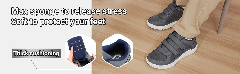 FitVille Diabetikerschuhe für Herren, extra breit, Größe 4E, bequemer Alltagsschuh mit Fußgewölbestütze, zur Linderung von Neuropathie und Schmerzen bei geschwollenen Füßen. – Detail 4