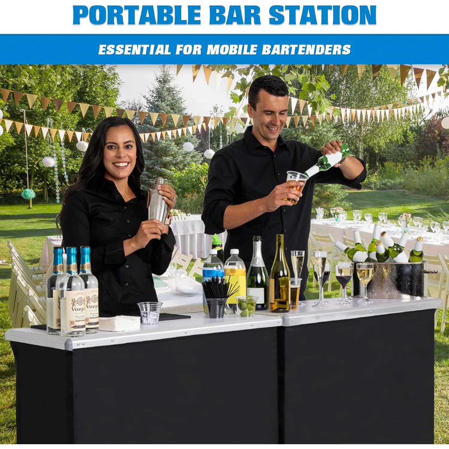 Portable Double Bar Table Set - Mobile Bartender Station for Events - Includes Carrying Case - Standard