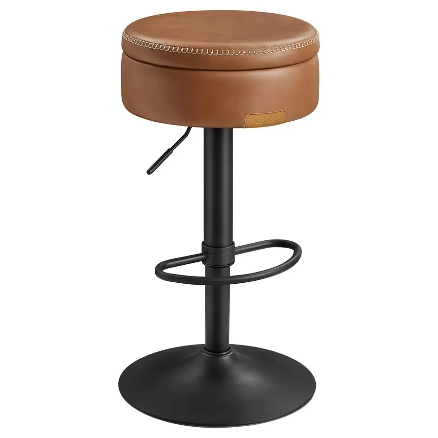 EKHO Collection 360 Swivel Bar Stool, Height Adjustable Barstool with Storage, Synthetic Leather with Stitching, MidCentury Mod