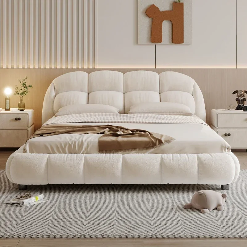 A White Wood Frame Bed Velvet Princess Designer High Bedroom Double Bed Bases Frames Full Size Cama Grande Bedroom Furniture