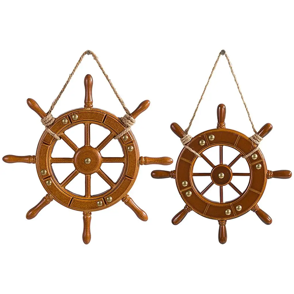 Wooden Decorative Mediterranean-style Steering Wheel Model Marine Theme Adornment