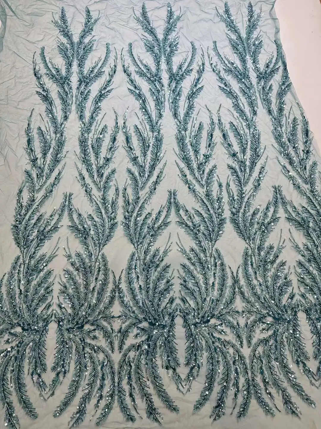 New 3D Sequins Embroidery French Mesh ,Beaded African Nigeria Fabric Lace ,Ladies\'s Dress ,Bride Dress ,Color Customization